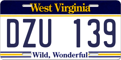 WV license plate DZU139