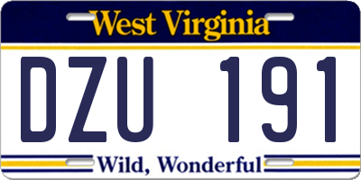 WV license plate DZU191