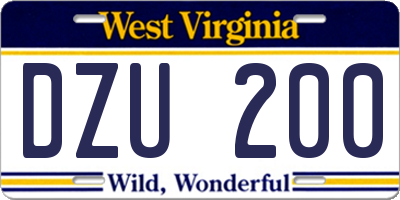 WV license plate DZU200