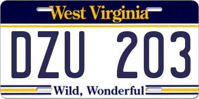 WV license plate DZU203