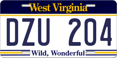 WV license plate DZU204