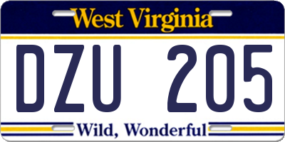 WV license plate DZU205