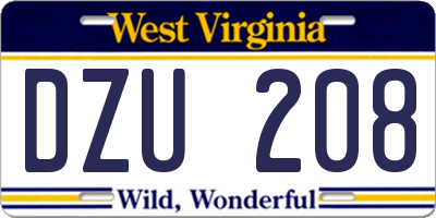 WV license plate DZU208