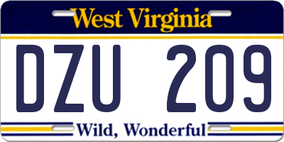 WV license plate DZU209