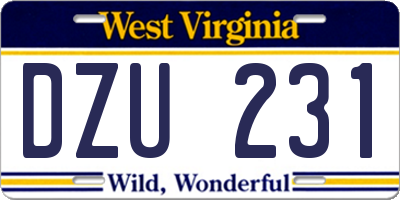 WV license plate DZU231