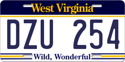 WV license plate DZU254