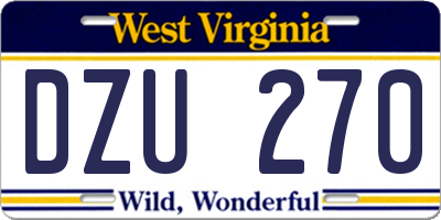 WV license plate DZU270