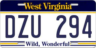 WV license plate DZU294