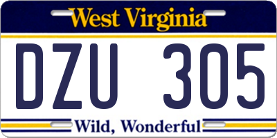 WV license plate DZU305