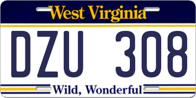 WV license plate DZU308