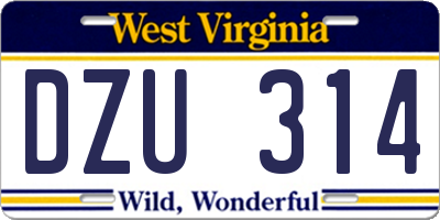 WV license plate DZU314