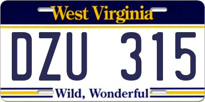 WV license plate DZU315