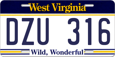 WV license plate DZU316