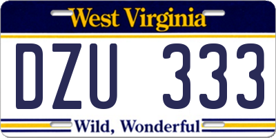 WV license plate DZU333