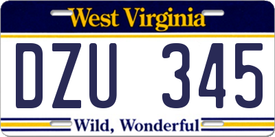 WV license plate DZU345