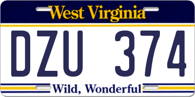 WV license plate DZU374