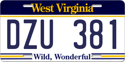 WV license plate DZU381