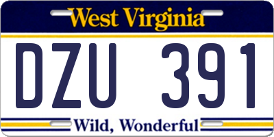 WV license plate DZU391