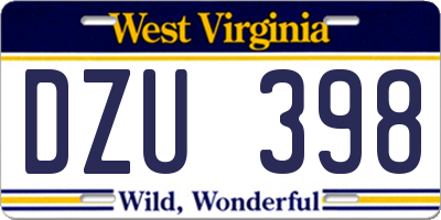 WV license plate DZU398