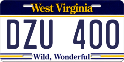 WV license plate DZU400