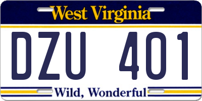 WV license plate DZU401