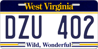 WV license plate DZU402