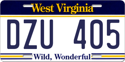 WV license plate DZU405