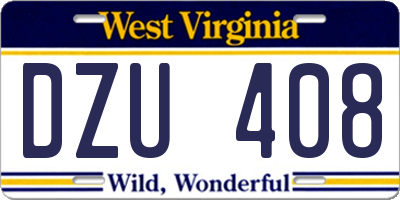 WV license plate DZU408