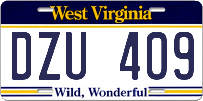 WV license plate DZU409