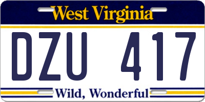 WV license plate DZU417