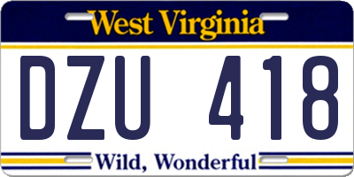 WV license plate DZU418