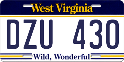 WV license plate DZU430