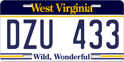 WV license plate DZU433