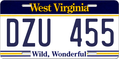 WV license plate DZU455