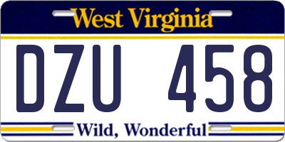 WV license plate DZU458