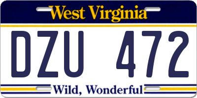 WV license plate DZU472