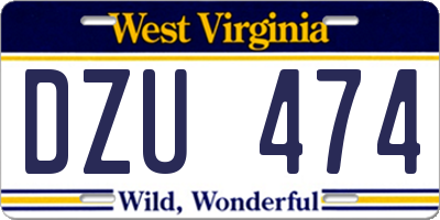 WV license plate DZU474