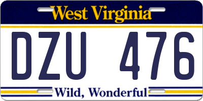 WV license plate DZU476