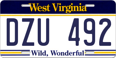 WV license plate DZU492