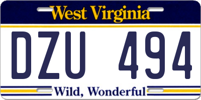 WV license plate DZU494