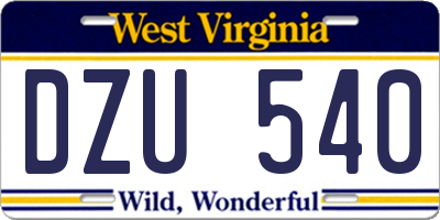 WV license plate DZU540