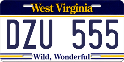 WV license plate DZU555