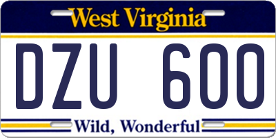 WV license plate DZU600