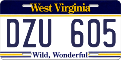 WV license plate DZU605