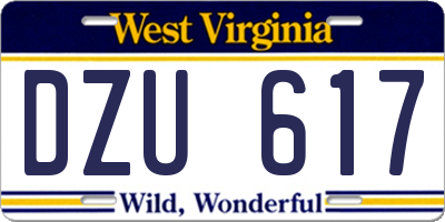 WV license plate DZU617