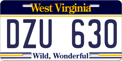 WV license plate DZU630