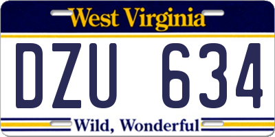 WV license plate DZU634