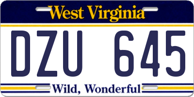 WV license plate DZU645