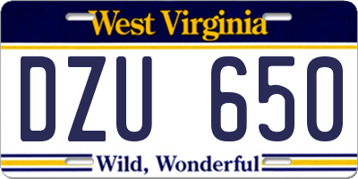 WV license plate DZU650