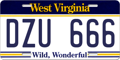 WV license plate DZU666